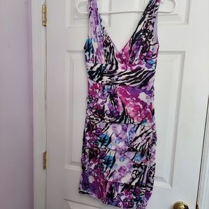 Purple Water Color Animal Print Mini Party Dress